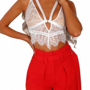 NWT Down N Dirty White Lace Harness Bralette